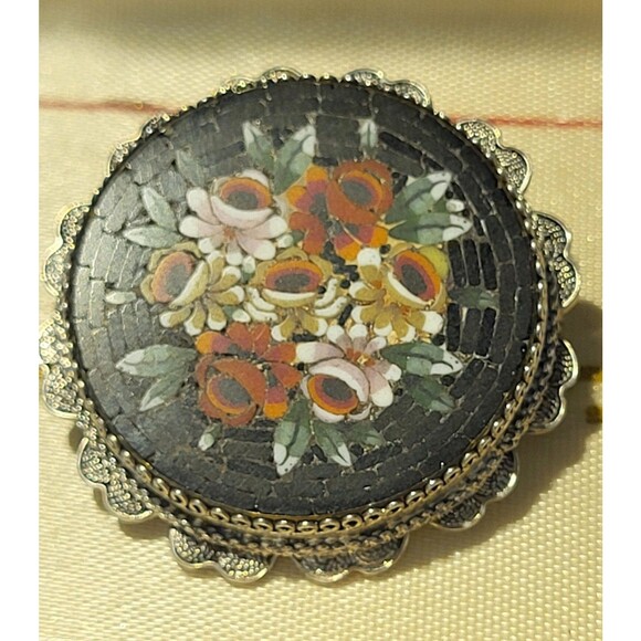 Unique Antique Vintage MICRO MOSAIC Brooch Pin Italian Hand Crafted Silver - Picture 12 of 12
